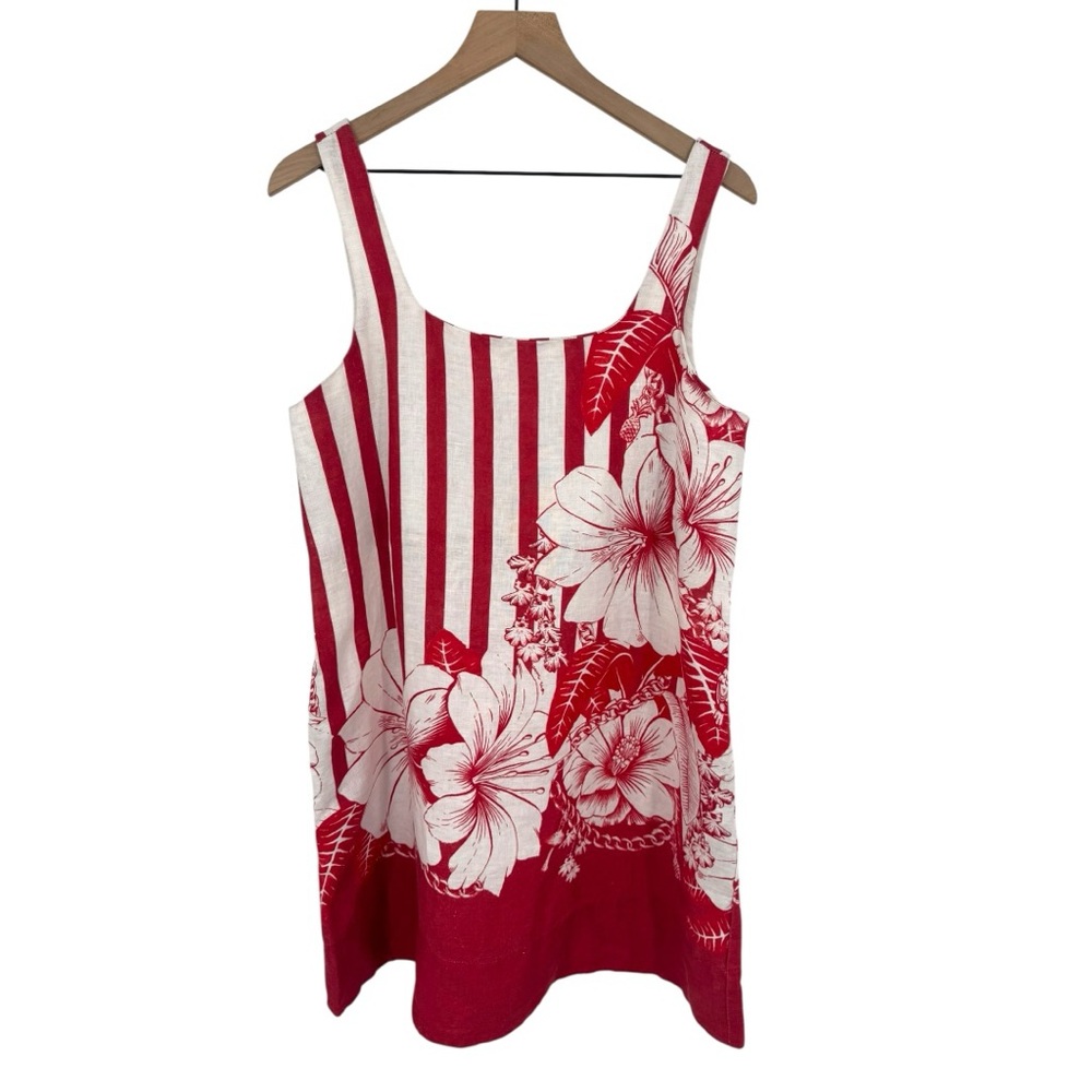 Farm Rio Red Floral Stripe Linen Mini Mini Dress Medium Pockets Botanical Boho - Picture 6 of 13